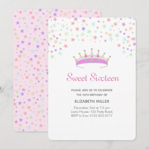 Invitation Couronne Moderne & Étoiles Multicolores Sweet Sixt
