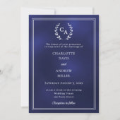Invitation Couronne monogramme bleu marine simple mariage (Devant)