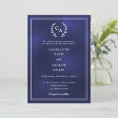 Invitation Couronne monogramme bleu marine simple mariage (Debout devant)