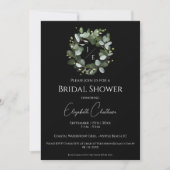 Invitation Couronne Monogramme Eucalyptus moderne | Black (Devant)