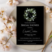 Invitation Couronne Monogramme Eucalyptus moderne | Black