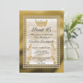 Invitation Couronne or et princesse avec soie crème (Debout devant)