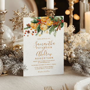 Invitation Couronne orange Citrus Noël mariage d'hiver