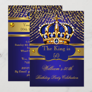 Invitation Couronne ornée bleu or roi pour la fête d'annivers