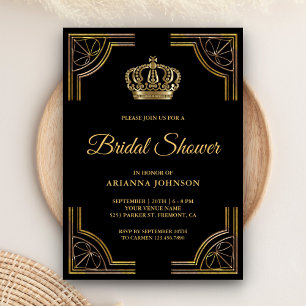 Invitation Couronne Ornementale Noir Doré Vintage pour Récept
