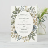 Invitation Couronne ovale florale en ivoire pour mariage aqua (Debout devant)