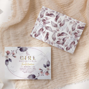 Invitation Couronne ovale rose poussiéreux C'est une fille Ba