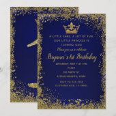 Invitation Couronne pailletée bleu roi et or pour fête d'anni (Devant / Derrière)