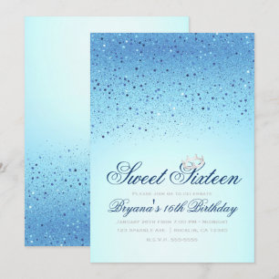 Invitation Couronne pailletée bleue scintillante pour une fêt