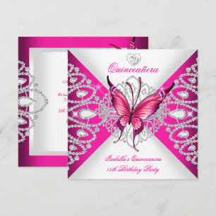 Invitation Couronne Papillon Rose Joli Quinceanera Fête 15ème