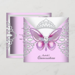 Invitation Couronne Papillon Rose Quinceanera 15e Fête