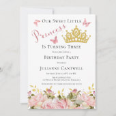 Invitation Couronne | Papillons Floral Princesse 3e anniversa (Devant)