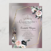 Invitation Couronne Parties scintillant chic, métal Rose (Devant / Derrière)