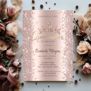 Invitation Couronne Poussière de Paillettes Rose Gold Élégant