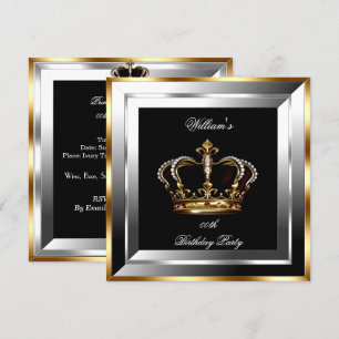 Invitation Couronne Prince Roi Noir Argent Or pour Hommes