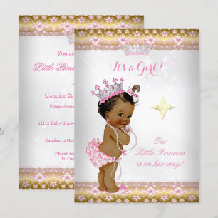 Invitation Couronne Princesse Bébé Fille Rose Blanc Or Ethniq