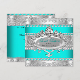 Invitation Couronne Princesse Élégante Bleu Turquoise pour 16
