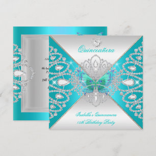 Invitation Couronne Quinceanera 15ème Papillon Argent Sarcell