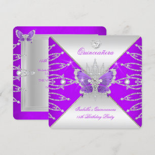 Invitation Couronne Quinceanera 15ème Papillon Argent Violet