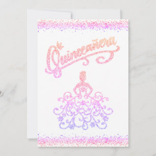 Invitation Couronne Quinceañera Paillettes Arc-en-