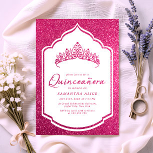 Invitation Couronne rose chaud Miss Quince Quinceanera