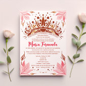 Invitation Couronne rose et or Floral Quinceañera