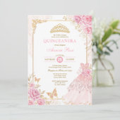 Invitation Couronne rose et or Florale Princesse Quinceañera (Debout devant)