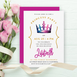 Invitation Couronne Rose Féminine Princesse Aquarelle