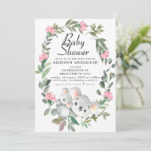 Invitation Couronne rose florale Baby shower de l'ours Koala (Debout devant)