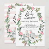 Invitation Couronne rose florale Baby shower de l'ours Koala (Devant / Derrière)