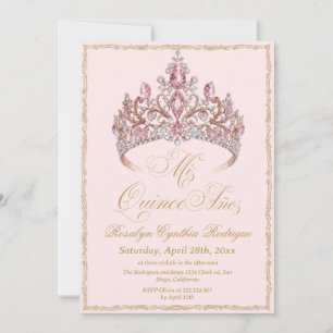 Invitation Couronne Rose Gold Blush Quinceanera Photo