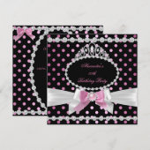 Invitation Couronne Rose Noir Blanc Points de Naissance Fête (Devant / Derrière)