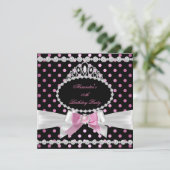 Invitation Couronne Rose Noir Blanc Points de Naissance Fête (Debout devant)