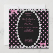 Invitation Couronne Rose Noir Blanc Points de Naissance Fête (Dos)