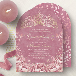Invitation Couronne Rose Pâle Or Royale Princesse Quinceanera