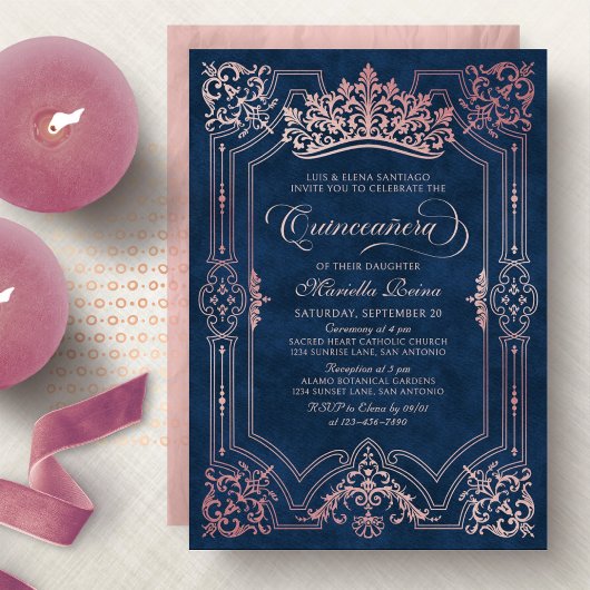 Invitation Couronne rose Tiara Elegant Quinceanera