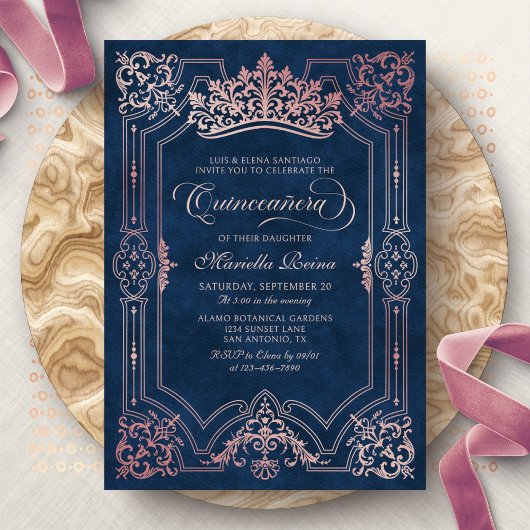 Invitation Couronne rose Tiara Elegant Quinceanera