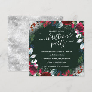 Invitation Couronne rouge vert argent scintillant Noël Fête 