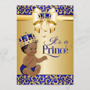 Invitation Couronne Royale Bleue et Or de Prince Afro-América