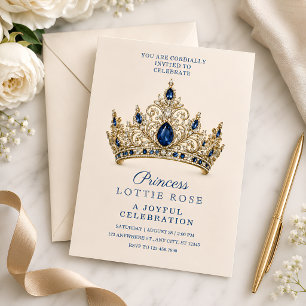 Invitation Couronne Royale Bleue et Or pour l'anniversaire de