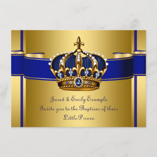 Invitation Couronne Royale Bleue et Or Prince Baptême