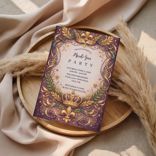 Invitation Couronne Royale Fleur-de-Lis Mardi Gras