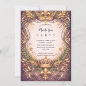 Invitation Couronne Royale Fleur-de-Lis Mardi Gras (Devant)