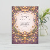 Invitation Couronne Royale Fleur-de-Lis Mardi Gras (Debout devant)