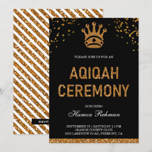 Invitation Couronne Royale Prince Aqiqah en Or Noir