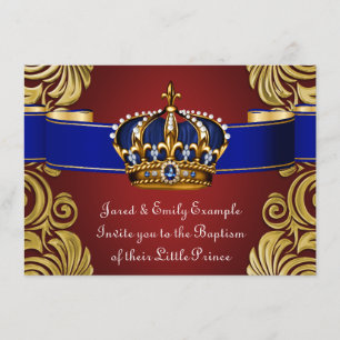 Invitation Couronne Royale Prince Baptême Rouge Or