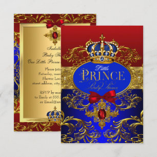 Invitation Couronne Royale Rouge et Bleu Little Prince Baby S