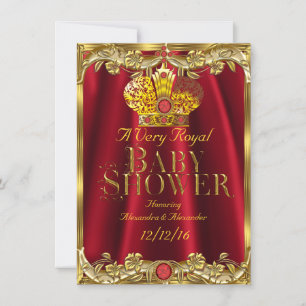 Invitation Couronne royale rouge gemme or bébé neutre 2