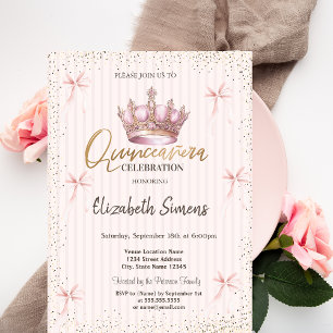 Invitation Couronne royale Ruban rose Confettis Quinceañera r