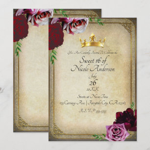 Invitation Couronne Royale Vintage Fête Fleurie Douce 16 Part